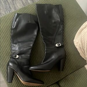 Black Leather just under the Knee-High Boots